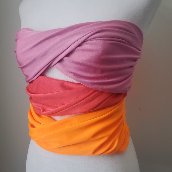 Cute Bandeau Tube Top Twisted Front Multi Colour Resortwear Beachy Poolside - Picture 1 of 8